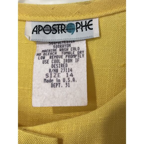 80s Apostrophe Sunflower Yellow Peplum Midi Dress Secretary Big Shoulder - Picture 6 of 6